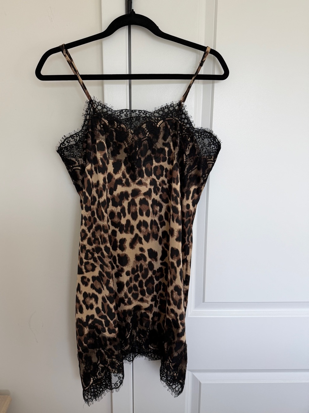 Leopard Print Satin Slip Dress | Lace Trim Mini Dress | Size XL | Like New - Picture 3 of 8